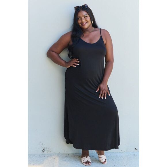Ninexis Good Energy Full Size Cami Side Slit Maxi Dress In Black - Picture 1 of 11